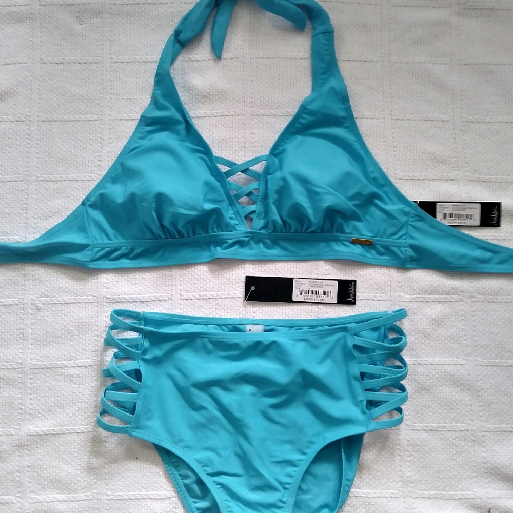 NWT Nicole Miller turquoise 2-piece bikini. Size 8